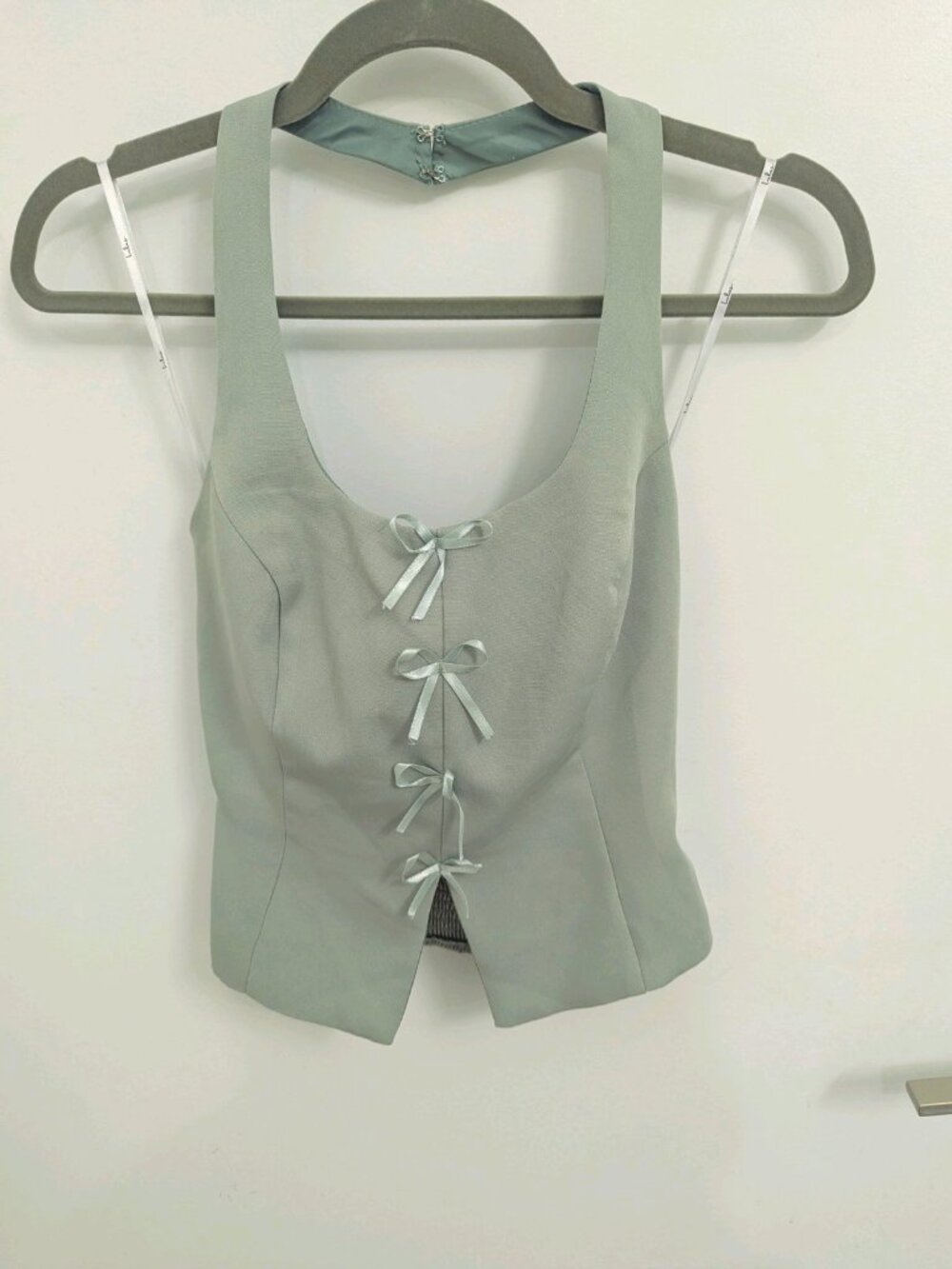 Lulus Sweetly Perfect Sage Bow Sleeveless Halter Top XS